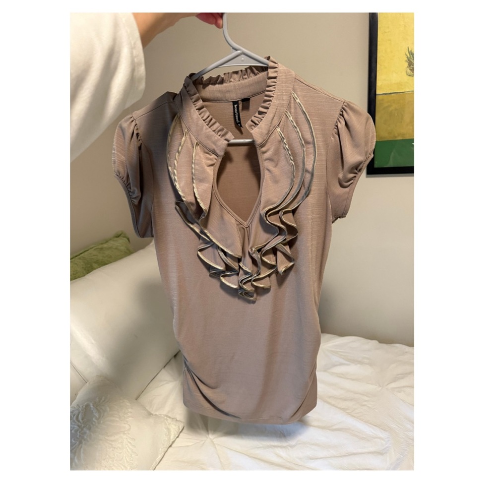 HeartSoul Taupe Ruffle Blouse